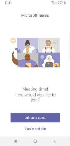 join teams meeting page displayed on phone