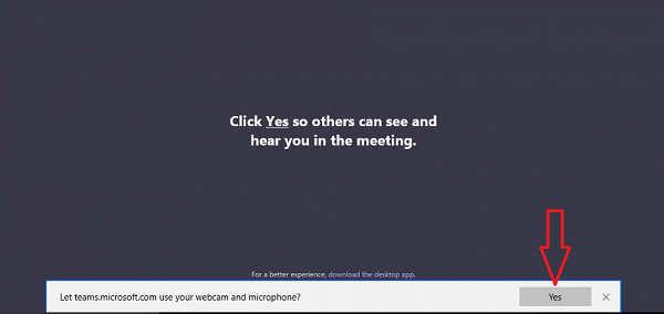 allow access to microphone and webcam for teams meeting